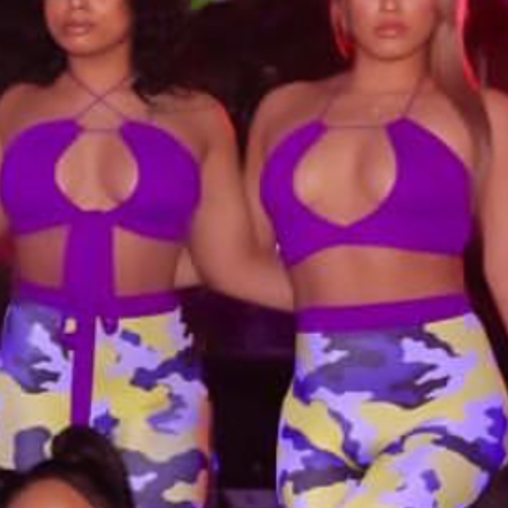 Purple army fatigue design two piece body suite